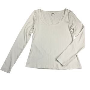 Spanx Ribbed Long Sleeve Cream Off White Scoop Neck Shirt Sales Sample Size M